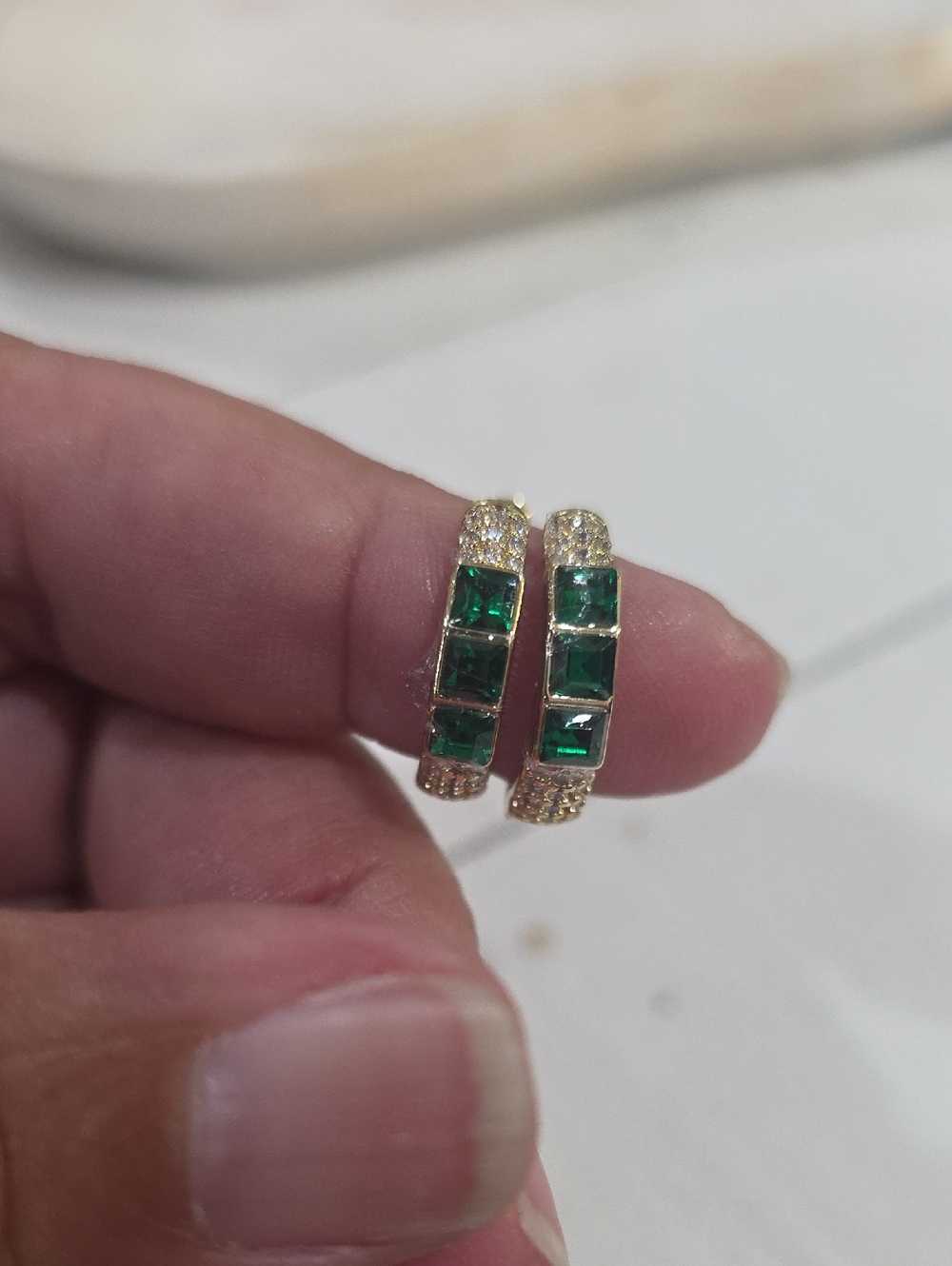 14k Gold Plated Emerald Hoop Earrings